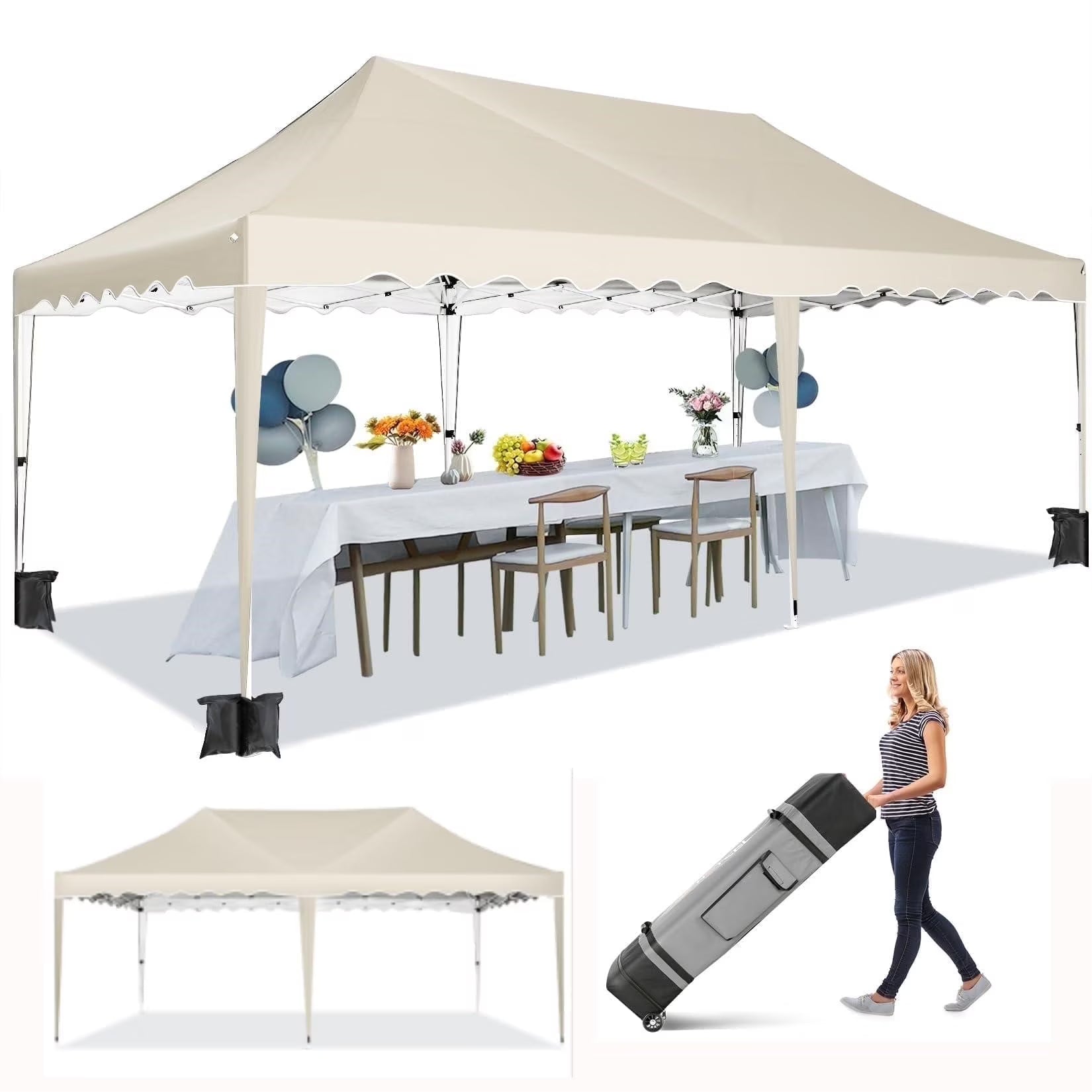 HOTEEL Canopy 10'x20' Pop Up Canopy Tent Heavy Duty Waterproof Adjustable Commercial Instant Canopy Outdoor Party Canopy Parties,Wedding,Outside Patio,Event,Backyard,White