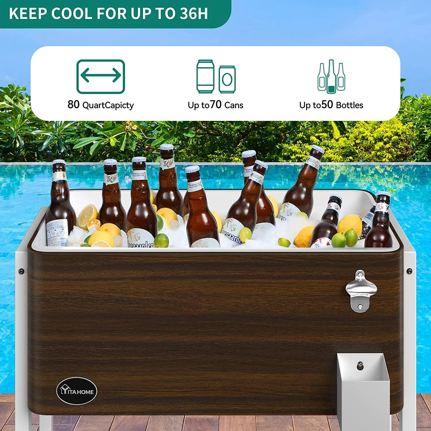 Dextrus 80 Quart Rolling Cooler Cart with Bottle Opener Drainage, Portable Patio Cooler Rolling on Wheels, Outdoor Rolling Beverage Cart Drink Cooler for Patio Pool Deck Party BBQ Cookouts
