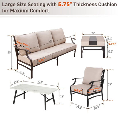 MF Studio 7-Seat Patio Conversation Set Metal Outdoor Furniture Sofa Set for 7 Person Beige