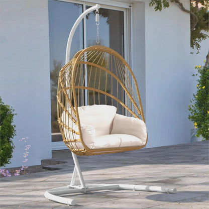 DWVO Wicker Egg Chair, Oversized Indoor Outdoor Lounger for Patio, Backyard, Living Room, Beige