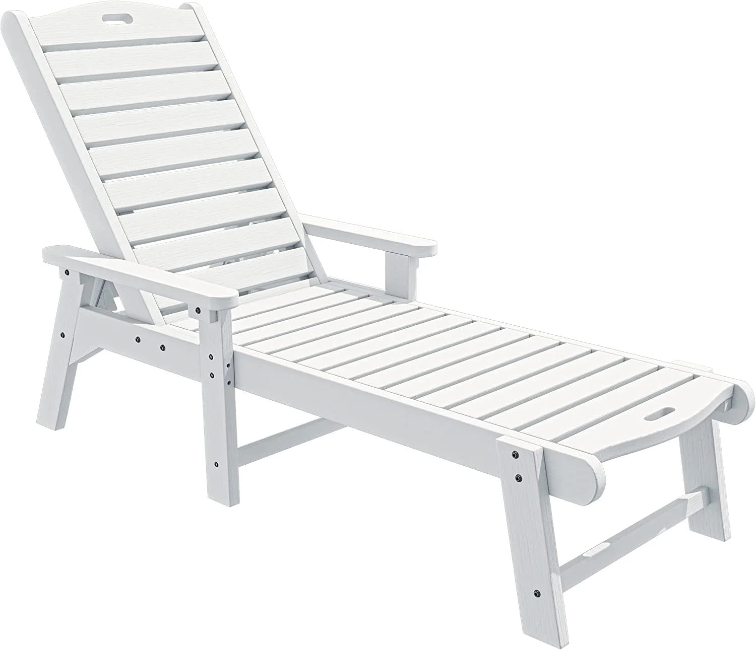 Dextrus Outdoor Chaise Lounge Chair with Wide Armrest and Adjustable Backrest, Waterproof Resin Patio Lounger with 350lbs Capacity