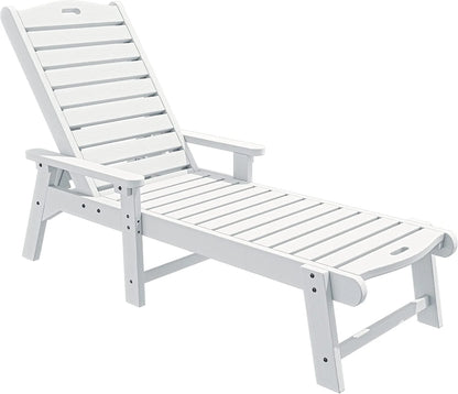 Dextrus Outdoor Chaise Lounge Chair with Wide Armrest and Adjustable Backrest, Waterproof Resin Patio Lounger with 350lbs Capacity