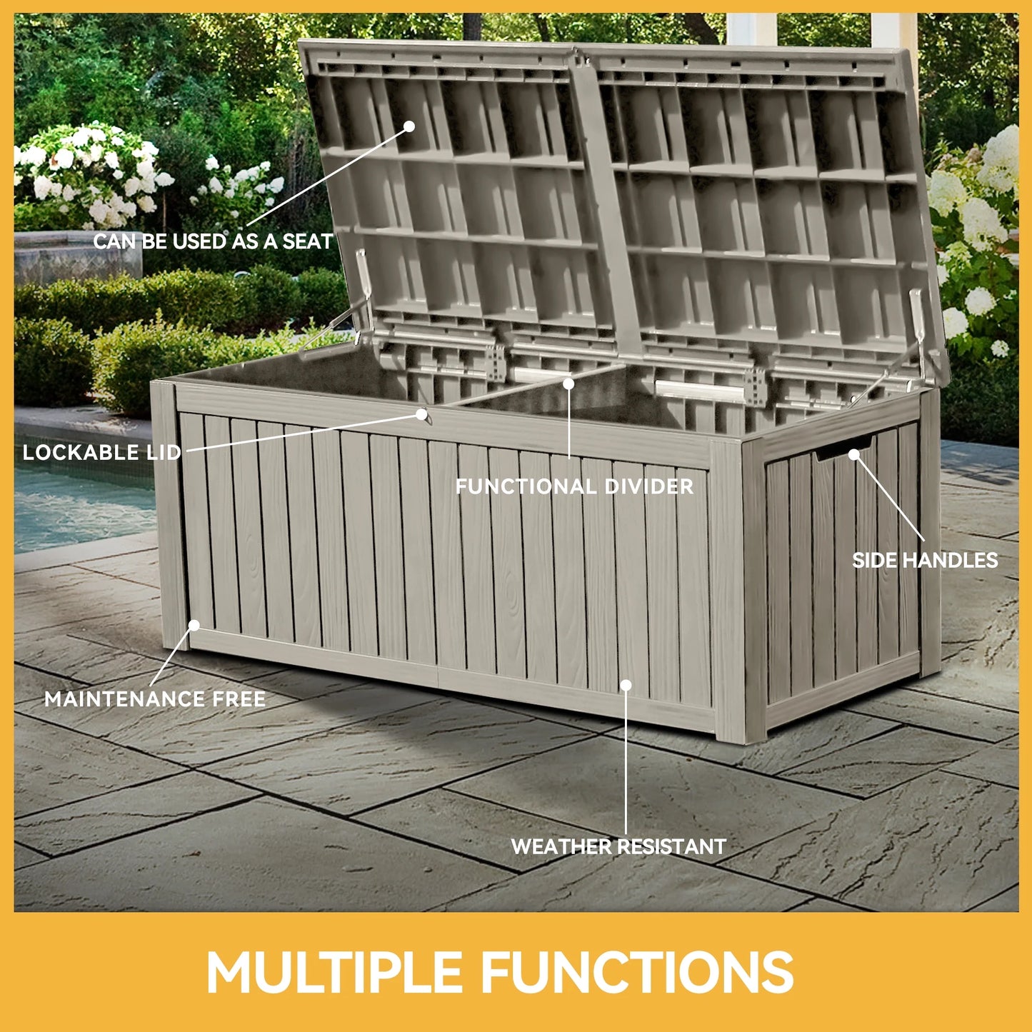 Uforic 150 Gallon Outdoor Storage Deck Box , Large Outdoor Storage Organized w/Divider,for Patio Furniture,Garden Tools, Black