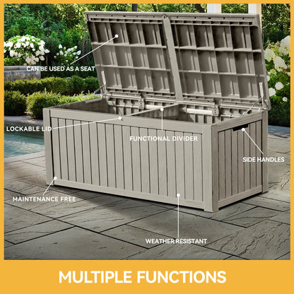 Uforic 150 Gallon Outdoor Storage Deck Box , Large Outdoor Storage Organized w/Divider,for Patio Furniture,Garden Tools, Black
