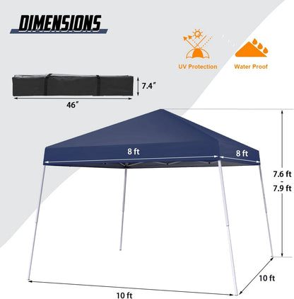 Canopy Tent, 10X10 FT Pop Up Canopy Outdoor Instant Tent Slant Legs with Carrying Bag, Portable Gazebo Shelter for Patio Deck Garden and Beach - 8X8 FT Canopy Cover (Dark Blue)