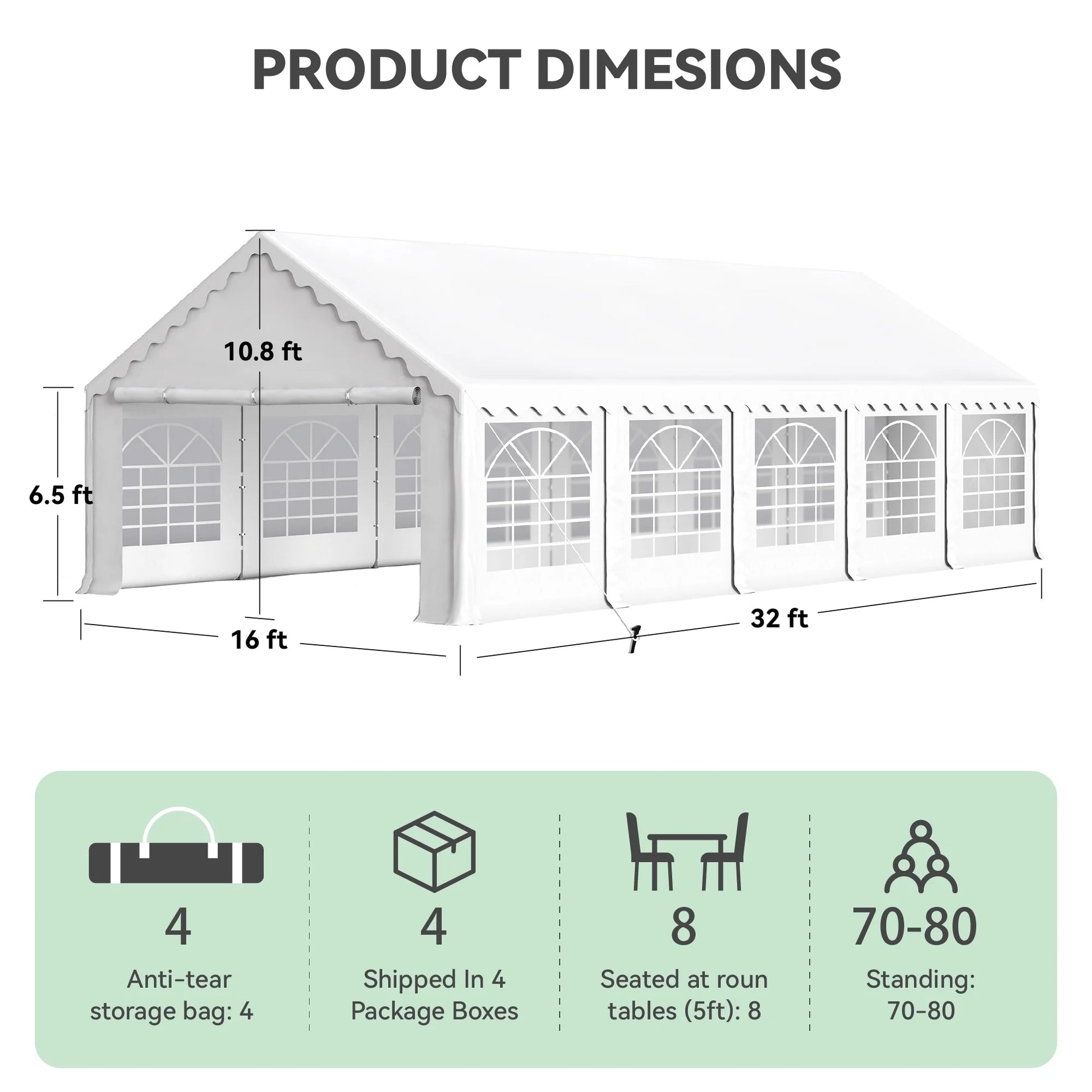 MAISON ARTS 16'X32' Party Tent Heavy Duty Wedding Party Tent Outdoor Patio Tent Outdoor Gazebo Event Shelter Canopy with Carry Bags 16X32FT - White