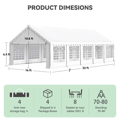 MAISON ARTS 16'X32' Party Tent Heavy Duty Wedding Party Tent Outdoor Patio Tent Outdoor Gazebo Event Shelter Canopy with Carry Bags 16X32FT - White