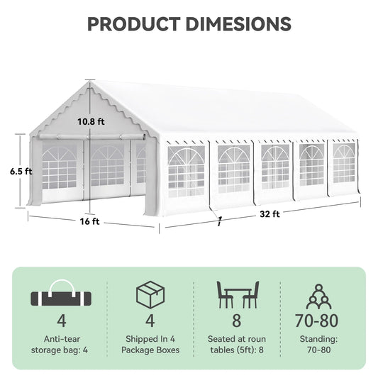 MAISON ARTS 16'X32' Party Tent Heavy Duty Wedding Party Tent Outdoor Patio Tent Outdoor Gazebo Event Shelter Canopy with Carry Bags 16X32FT - White