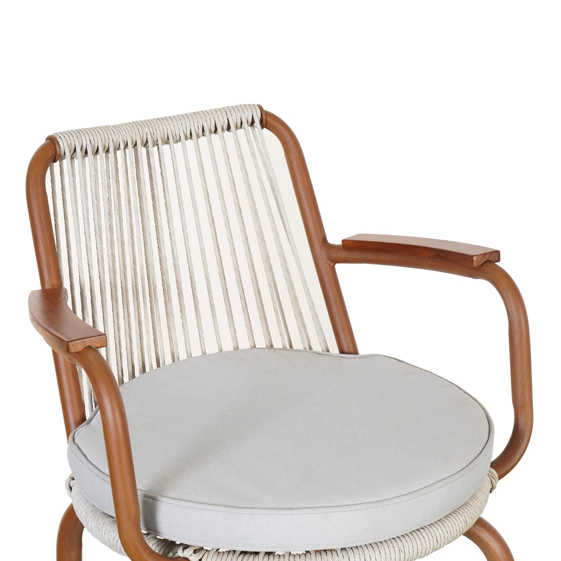Lyric Modern 29" Outdoor Patio Bar Stools, Bar Chairs with Wood Grain Finish Frame with Hand-Woven PE Rattan Rope, Removable Cushions, Teak+Beige, Set of 2