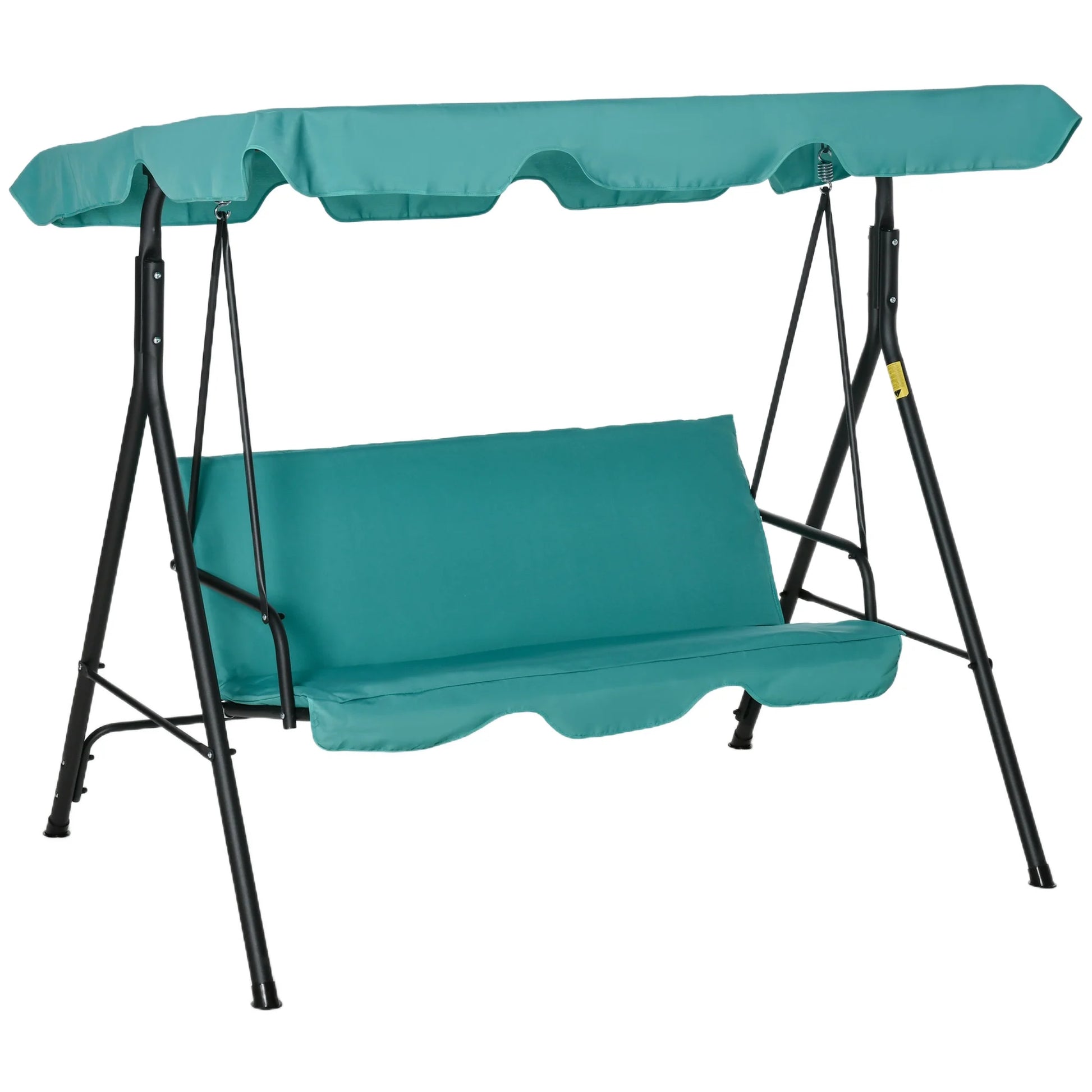 Outsunny 3-Seat Outdoor Patio Swing Chair with Removable Cushion, Steel Frame Stand and Adjustable Tilt Canopy for Patio, Garden, Poolside, Balcony, Backyard, Green