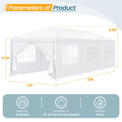 Hoteel Party Tent 10x20 Canopy Tents for Parties with 4 Removable Sidewalls, Patio Camping Gazebo, Portable Tent for Parties, Weddings, BBQ, Waterproof, White