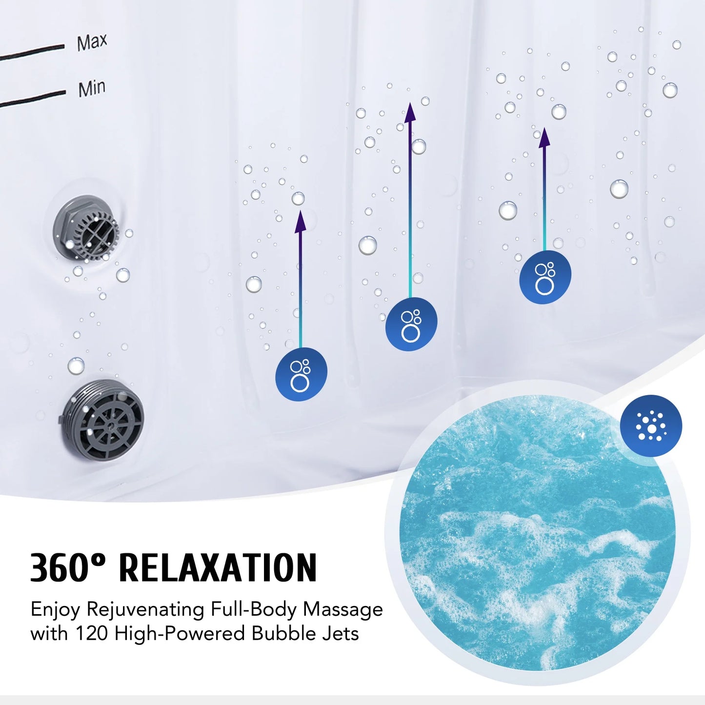 CO-Z 6.8x6.8ft PVC Round Inflatable Spa Tub w 130 Massaging Jets for Patio & More for 4-6 person Blue
