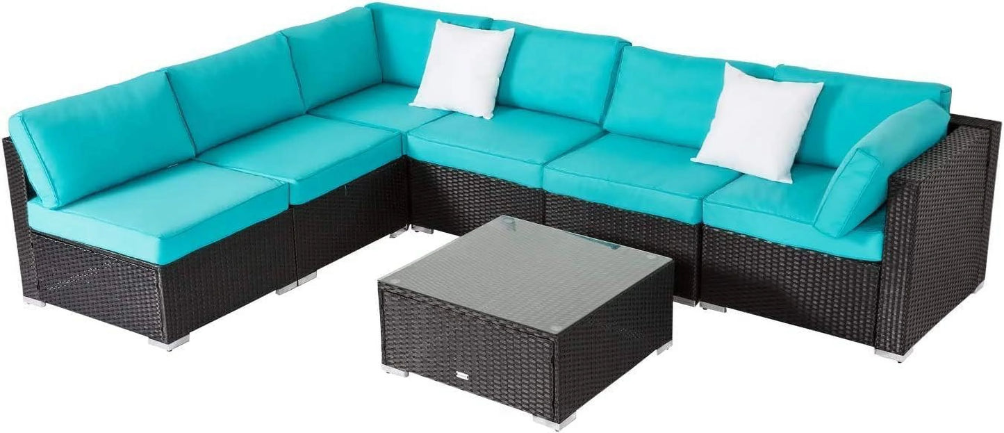 14 Piece Patio Cushion Covers Replacement - Outdoor Couch Cushion Slipcovers with Zipper for Sectional Sofa Furniture Set, Washable Outdoor Covers Only (Turquoise)