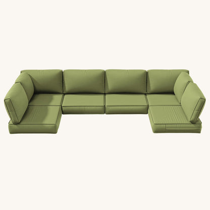 Snubbull 6-Seat Sectional Outdoor Patio Replacement Cushions Set, 25.5" x 25.5", 5" Foam High-Density, 14-Piece Water-Resistant Outdoor Cushion for Patio Conversation Sets, Liner& Cover, Sand