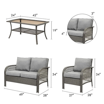 Superjoe Outdoor Furniture Sets 4 Pcs Patio Wicker Conversation Set Rattan Sofa with Coffee Table and Cushions, Gary