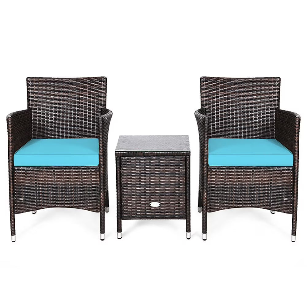 Spaco Patio Conversation Set Outdoor Rattan Wicker Furniture Set with Coffee Table & Chairs Patio Bistro with Seat Cushions for Garden Balcony Backyard Poolside