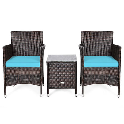 Spaco Patio Conversation Set Outdoor Rattan Wicker Furniture Set with Coffee Table & Chairs Patio Bistro with Seat Cushions for Garden Balcony Backyard Poolside