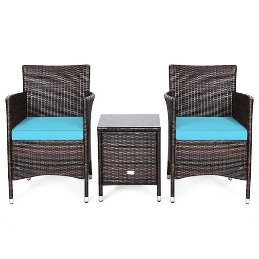 Spaco Patio Conversation Set Outdoor Rattan Wicker Furniture Set with Coffee Table & Chairs Patio Bistro with Seat Cushions for Garden Balcony Backyard Poolside