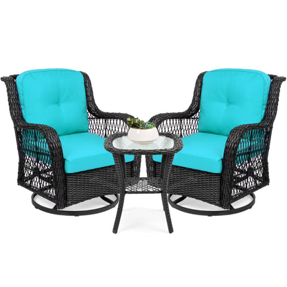 Best Choice Products 3-Piece Patio Wicker Bistro Furniture Set w/2 Cushioned Swivel Rocking Chairs, Side Table - Rust