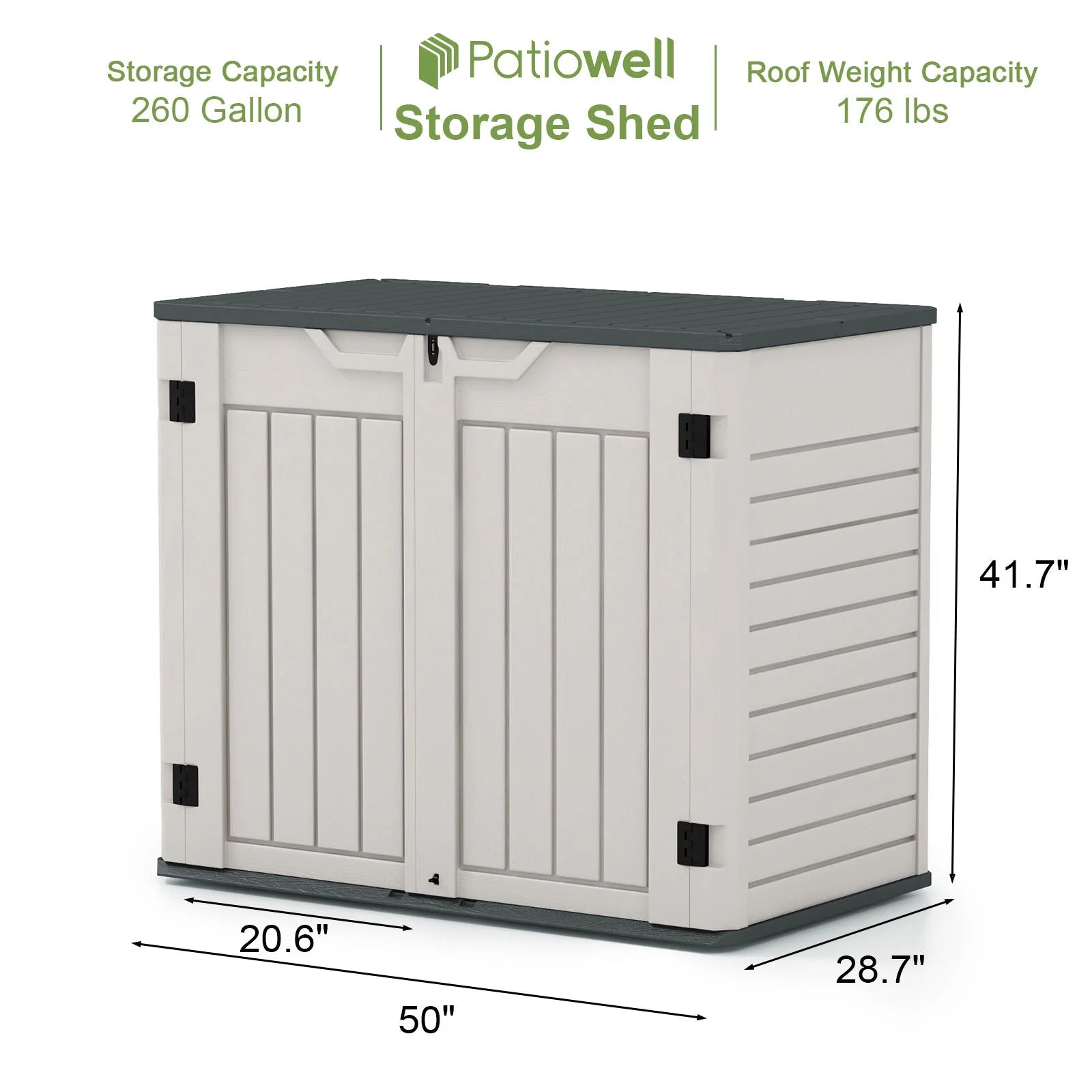 Patiowell 260 Gallon Outdoor Horizontal Storage Sheds, All-Weather Resin Tool Shed with Lockable Multi-Opening Door, Outdoor Storage Box for Trash Cans, Tools and Bicycles