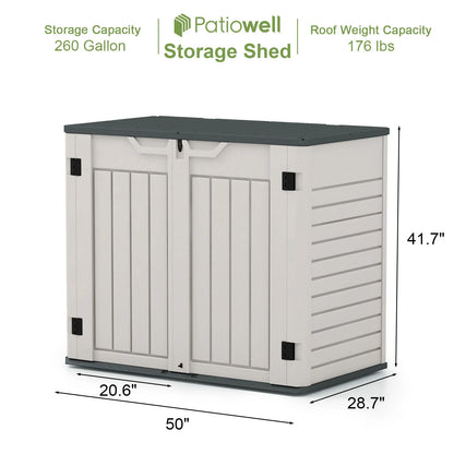 Patiowell 260 Gallon Outdoor Horizontal Storage Sheds, All-Weather Resin Tool Shed with Lockable Multi-Opening Door, Outdoor Storage Box for Trash Cans, Tools and Bicycles