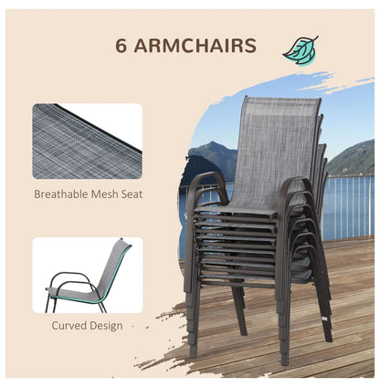 8-Piece Outdoor Dining Set with Umbrella, Patio Table and Chairs, Fast-Dry Fabric, 6 Chairs, Grey