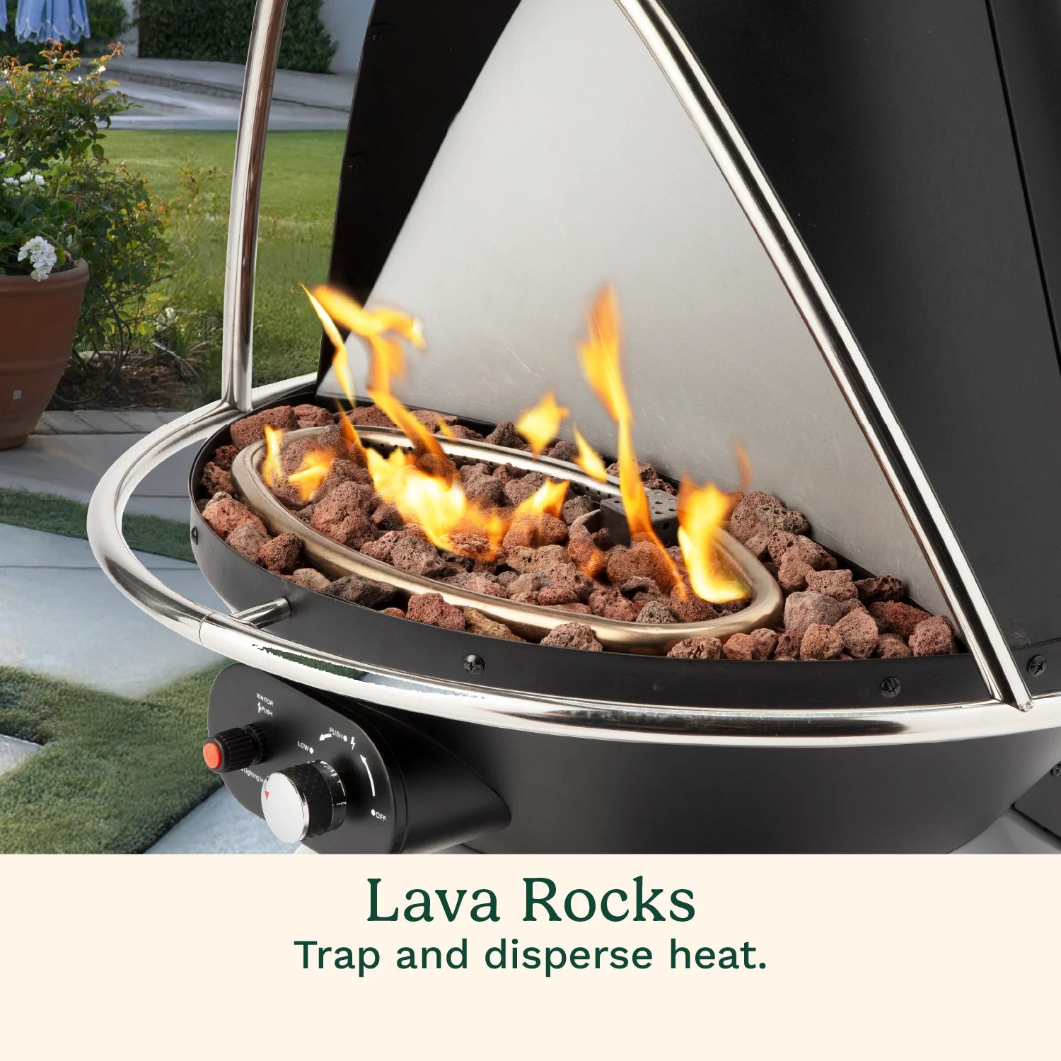 Cuisinart Chimenea Propane Fire Pit, 40,000 BTU Adjustable Gas Fire Pit for Patios, Includes Lava Rocks, Directional Heat Shield and Push to Start Ignition