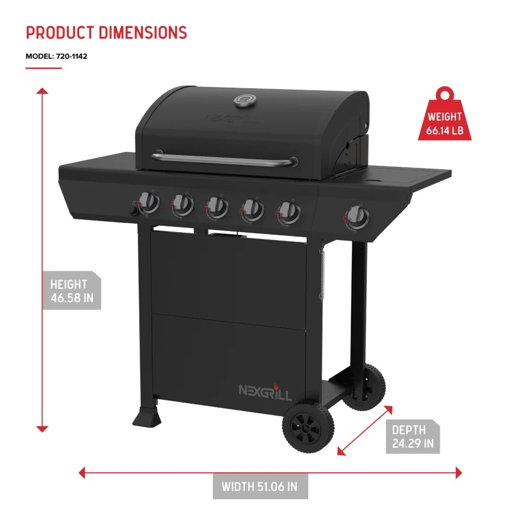 Nexgrill 3-Burner Propane Gas Grill with Side Tables, 27,000BTUs, Stainless Steel Lid, Spacious 429 SQ. In. Cooking Space, BBQ Grill for Outdoor Cooking, Patios, Parties, and More - 720-1012