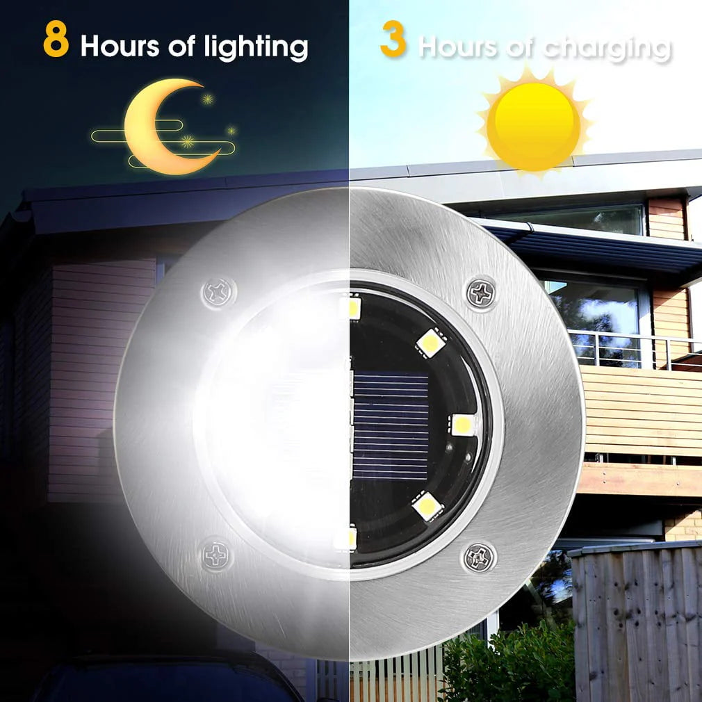 Rirool Solar Ground Lights, 8 LED Solar Disk Lights Outdoor Waterproof for Garden Yard Patio Pathway Lawn Driveway Walkway- Warm White 8 Pack