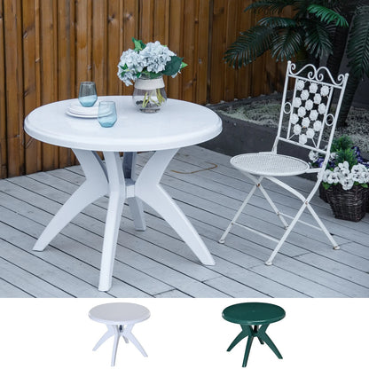 SKTPI Outdoor Plastic Dining Table w/Umbrella Hole, Outdoor End Table, Patio Coffee Bistro Table for Indoor, Garden, Porch, Balcony, White