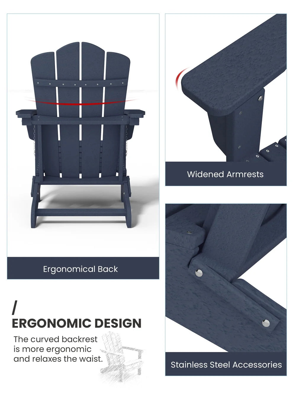 VOUA Folding Adirondack Chair Resin Outdoor Patio Furniture, Blue