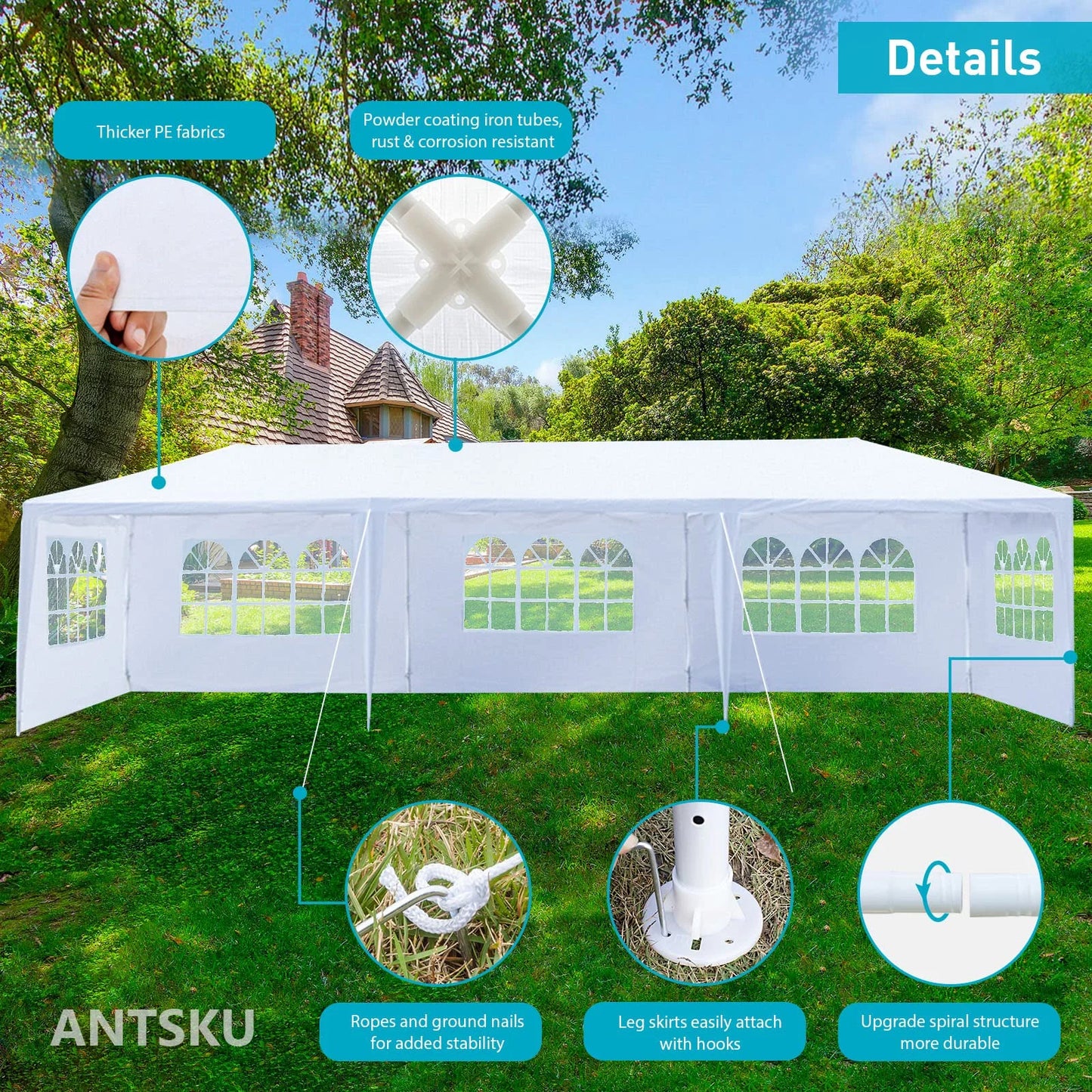 10'x30' Heavy Duty Outside Party Tent, Waterproof Event Tent for Beach Wedding Camping, Durable Outdoor Event Tent for Patio Garden BBQ Shelter, White