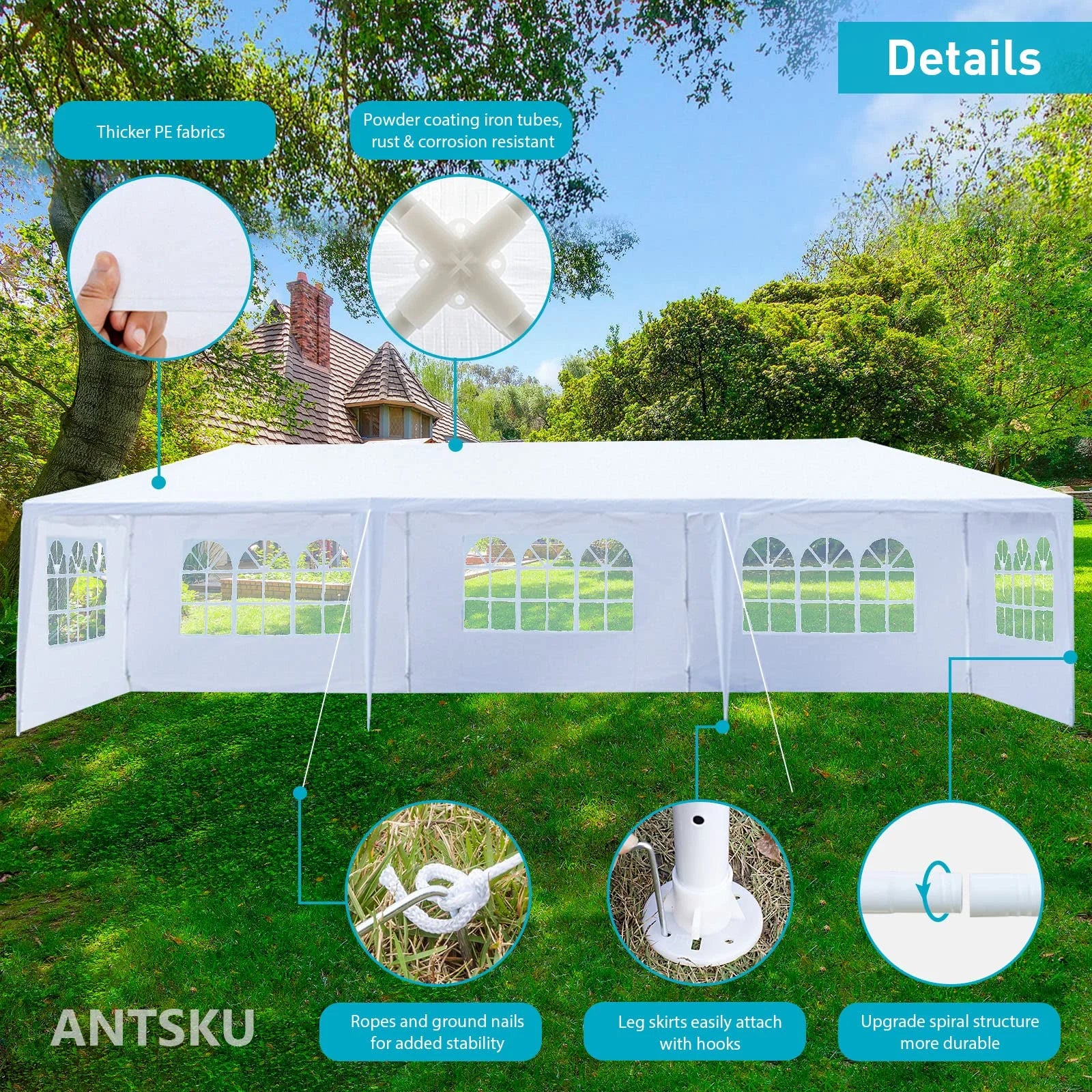 10'x30' Heavy Duty Outside Party Tent, Waterproof Event Tent for Beach Wedding Camping, Durable Outdoor Event Tent for Patio Garden BBQ Shelter, White