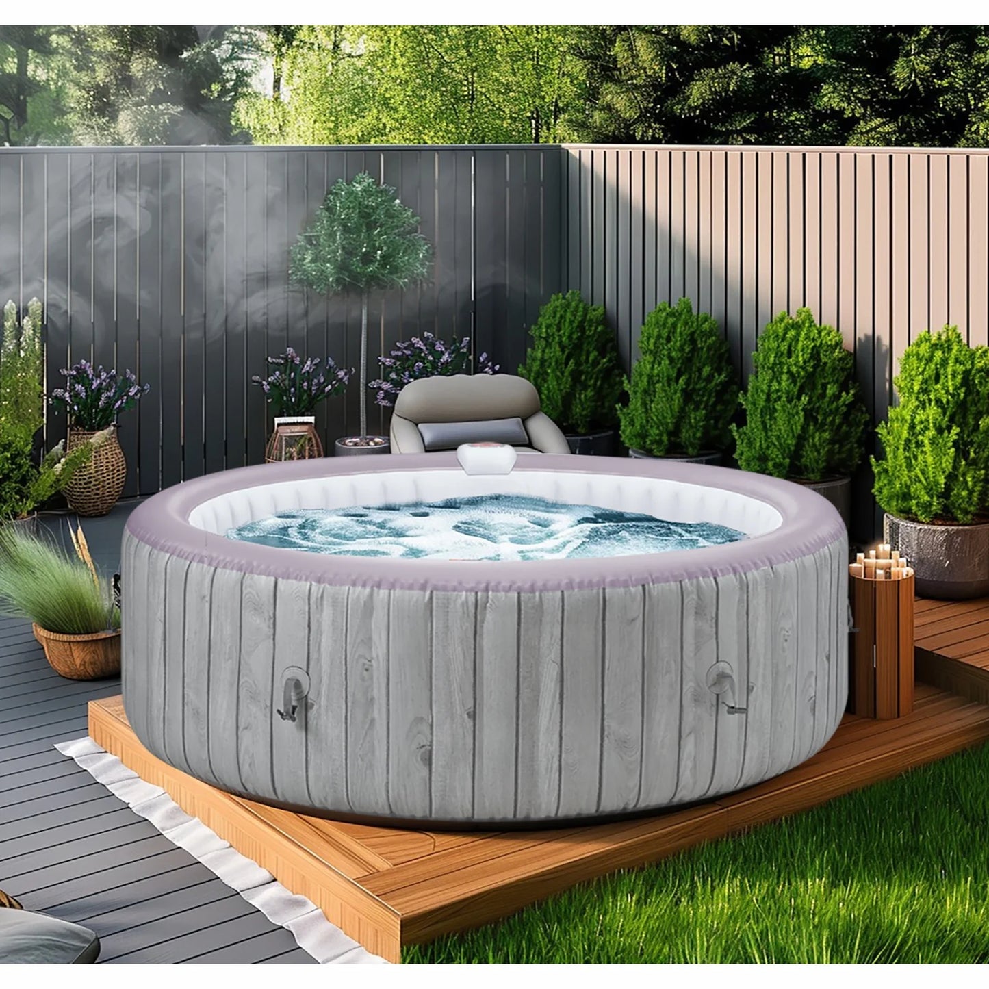 6-8 Person Portable Hot Tub, 82in Inflatable Home Spa Tub with Cup Holders, 4 Filters, 130 Massage Jets, Patio Hot Tub with Storage Bag Lockable Cover Floor Mat, Max 104° F