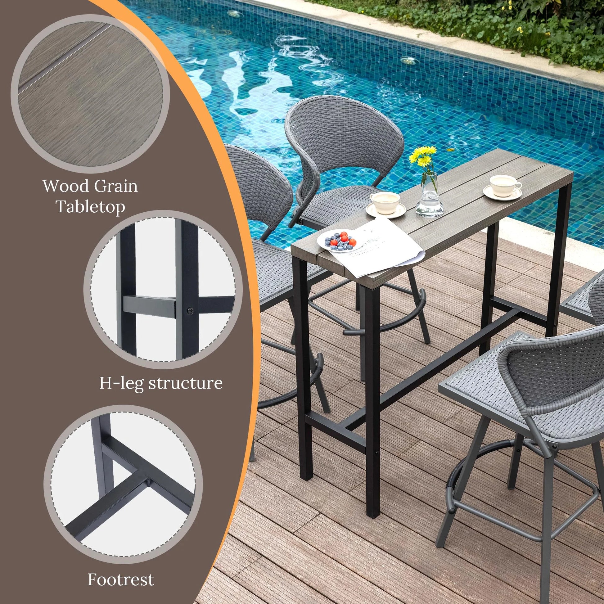 Vicllax Patio Rectangle Bar Table Metal Modern Style for Porch Garden (45.3"Lx13.8"Wx37.4"H)