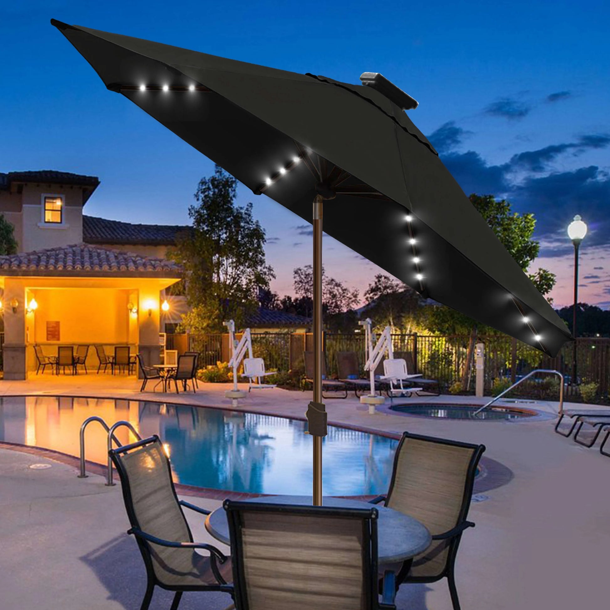 EliteShade Sunbrella Solar Umbrellas 9ft Market Umbrella with 80 LED Lights Patio Umbrellas Outdoor Table Umbrella with Ventilation and 5 Years Non-Fading Top,Coal