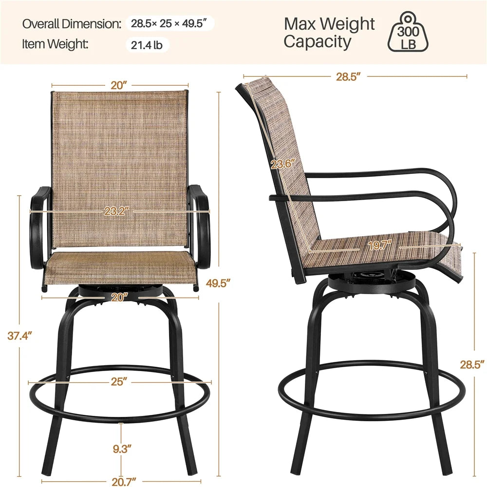Topeakmart 2pcs Texteline Swivel Garden Patio Bistro Chairs with Footrests, Black/Brown