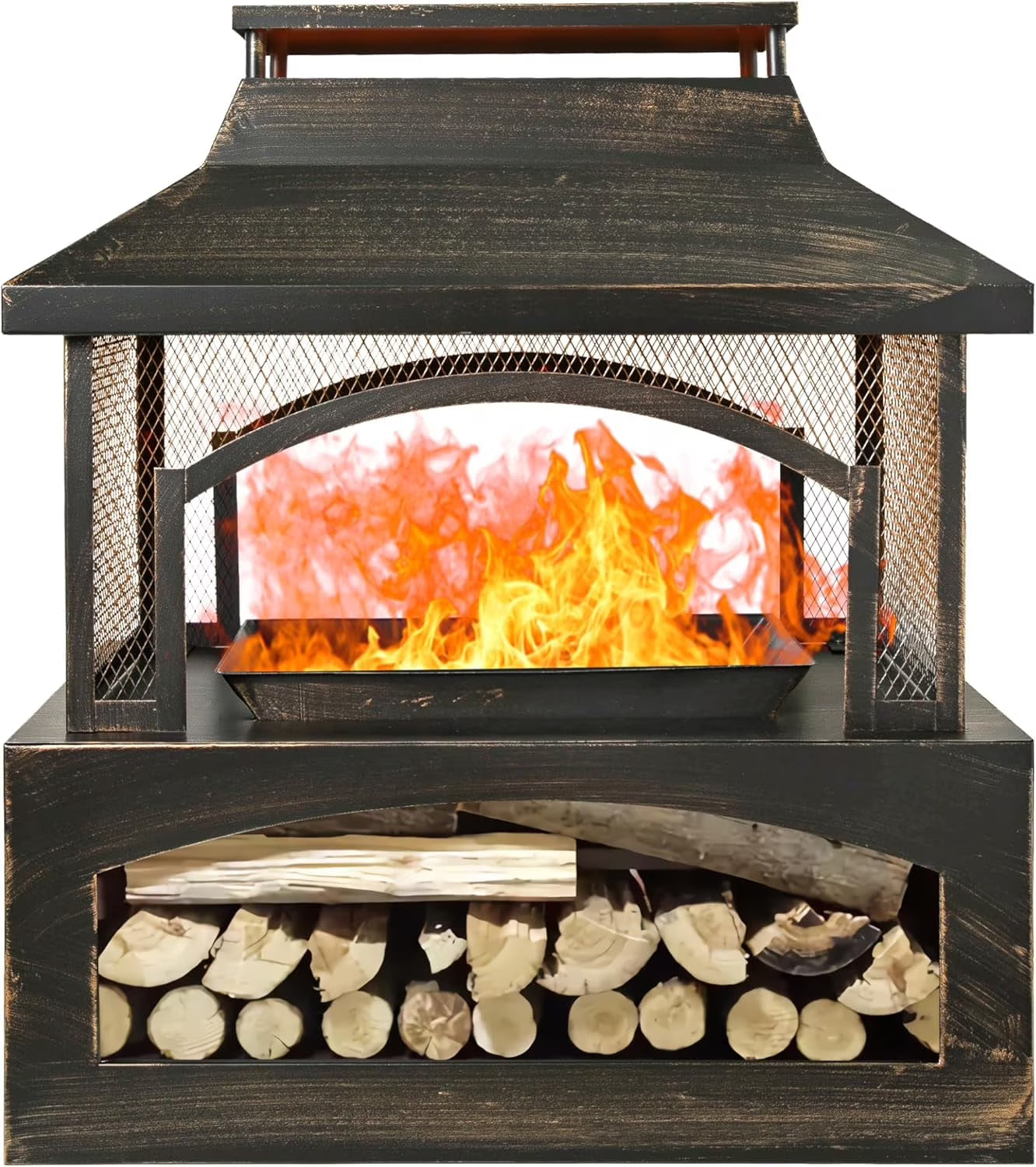 Fire Pit for Outside, 37" Outdoor Wood Burning Firepit , Patio Fireplace Square Metal Stove for Camping, Outdoor Heating, Bonfire and Picnic