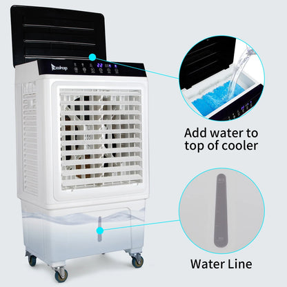 Evaporative Air Cooler, 2353CFM Portable Cooling Fan w/Humidifier, Indoor Outdoor Swamp Cooler for Home Patio, 7.9GAL Water Tank, 4 Ice Packs, 3 Speeds, 90?Swing