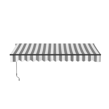 ALEKO 13' x 10' Manual Retractable Grey White Stripes Patio Awning Sunshade