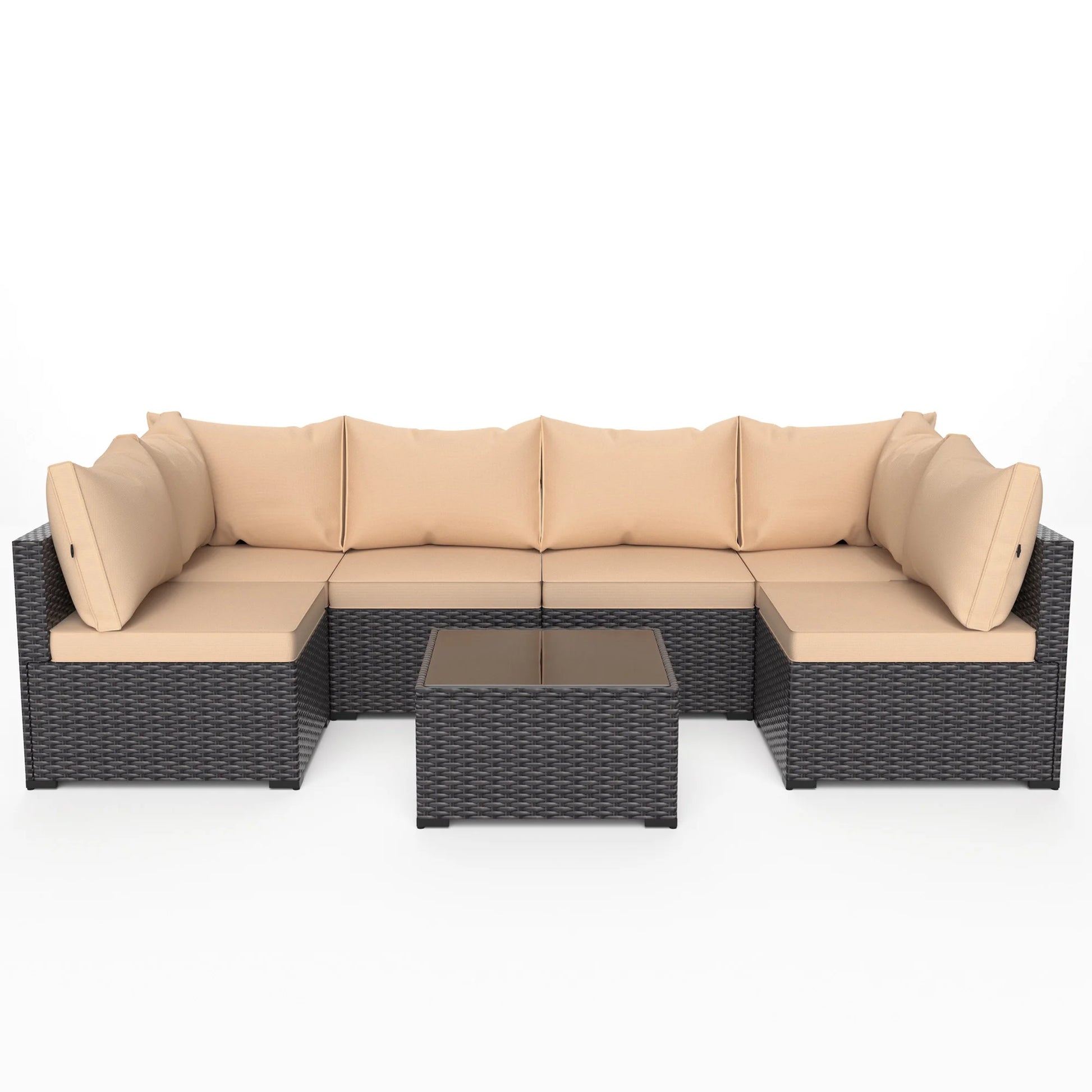 8 Piece Patio Furniture Set with 42" Propane Gas Fire Pit Table with Coffee Table,Blue