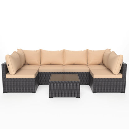 8 Piece Patio Furniture Set with 42" Propane Gas Fire Pit Table with Coffee Table,Blue