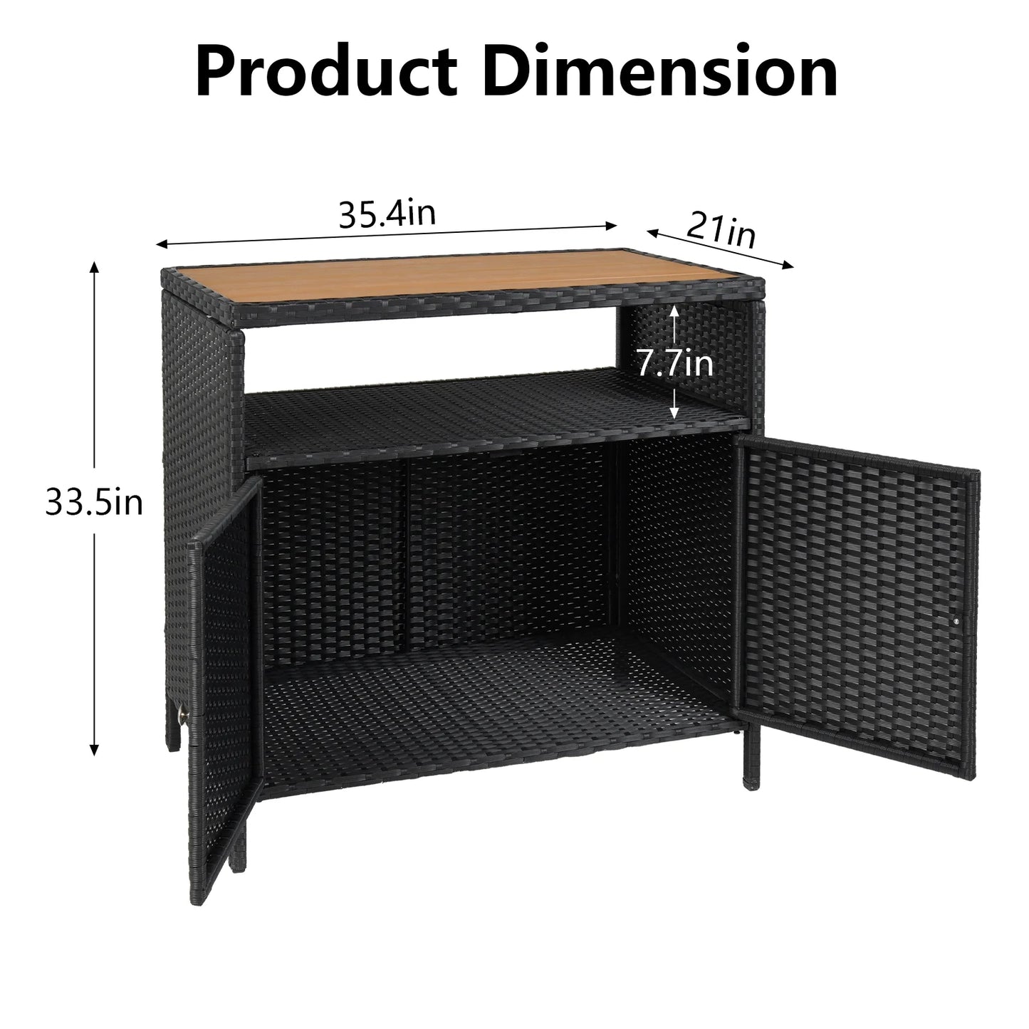 Faitaliicy Outdoor Wicker Rattan Storage Cabinet With Shelf Powder Coated Steel Patio Storage Box Bar Table With 2-Door Outdoor Freestanding Storage Unit For Patio Pool Garden Indoor Kitchen