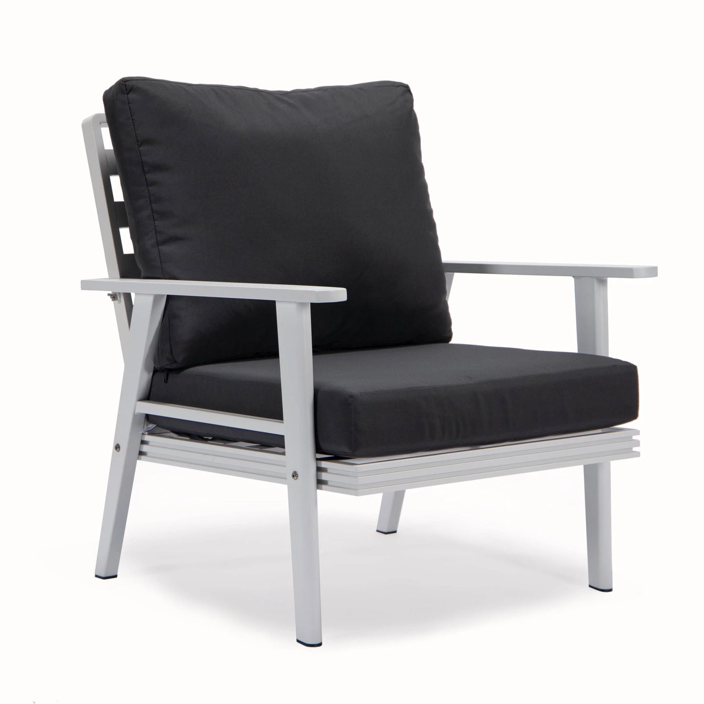 LeisureMod Walbrooke Modern Aluminum 5-Piece Patio Conversation Set with Outdoor Square Fire Pit Slats Design & Side Table Tank Holder, Charcoal
