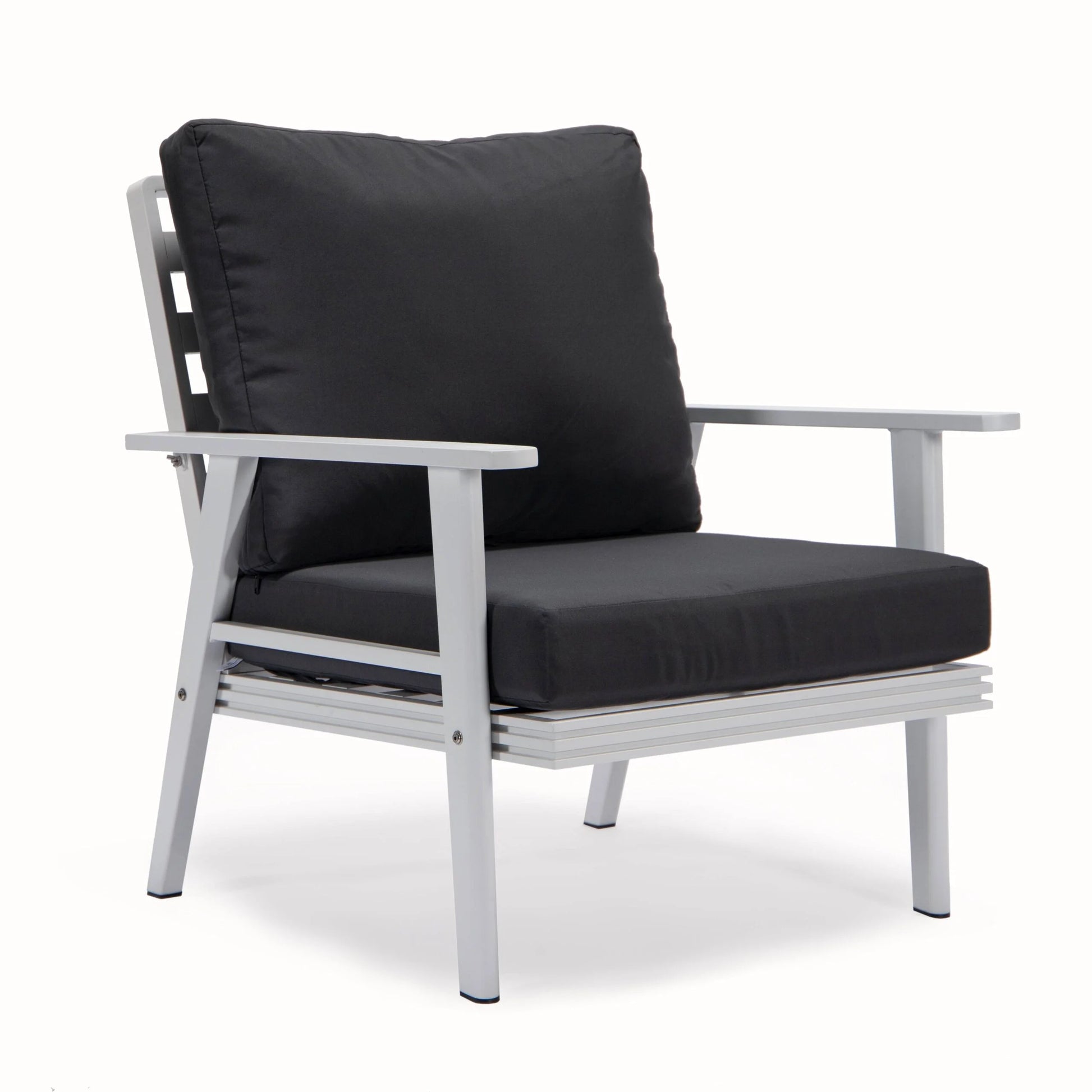 LeisureMod Walbrooke Modern Aluminum 5-Piece Patio Conversation Set with Outdoor Square Fire Pit Slats Design & Side Table Tank Holder, Charcoal