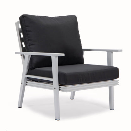 LeisureMod Walbrooke Modern Aluminum 5-Piece Patio Conversation Set with Outdoor Square Fire Pit Slats Design & Side Table Tank Holder, Charcoal