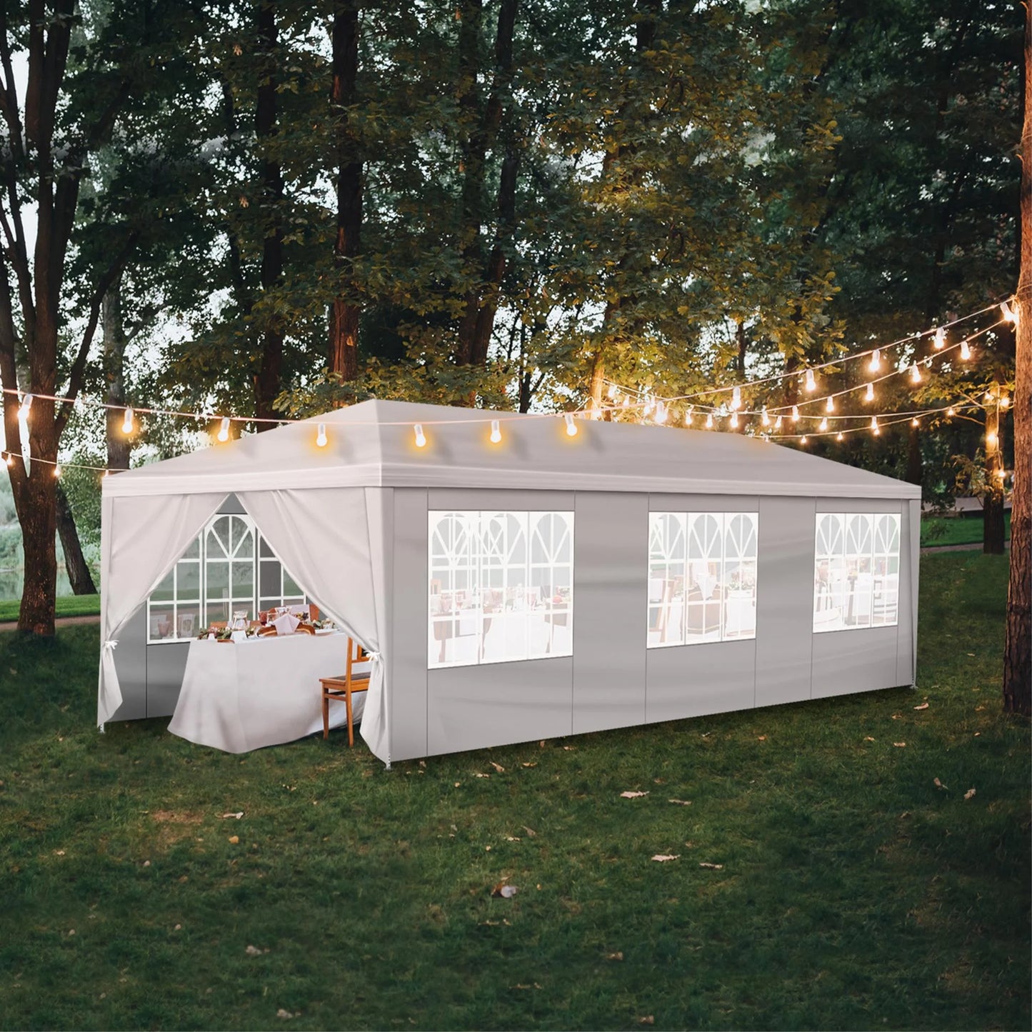 10'x30' Outdoor Party Tent with 8 Removable Sidewalls, Waterproof Canopy Patio Wedding Gazebo, White