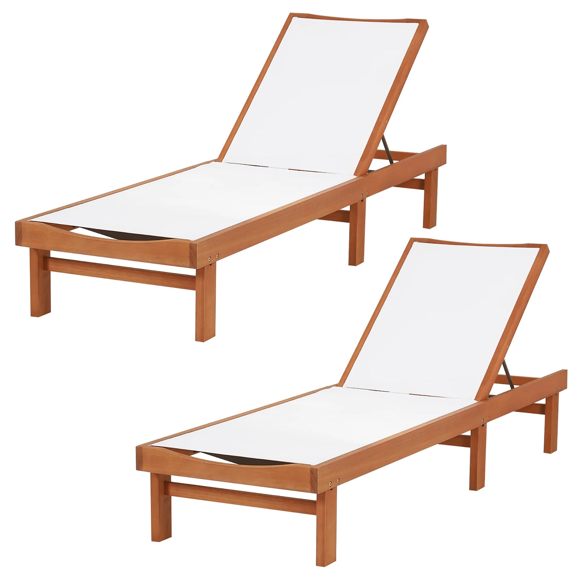 Gymax 2PCS Patio Wooden Chaise Lounge Chair Recliner w/Adjustable Backrest