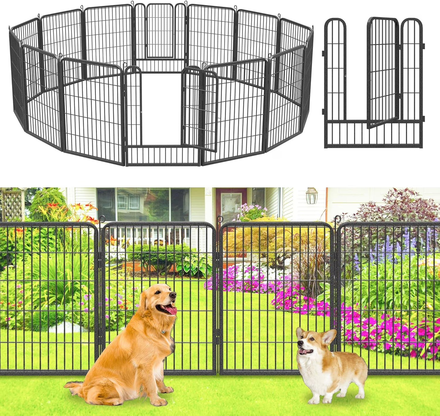 Jhsomdr Garden Fence Outdoor 22ft(L)32in(H) No Dig Fence Panels with Gate, 10 Panels Decorative Garden Fencing Metal Animal Barrier Fence Flower Bed Fencing for Patio Backyard