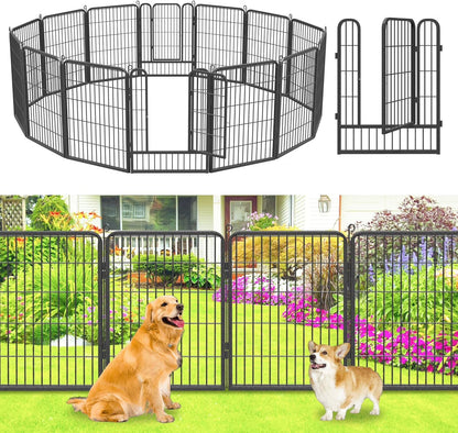 Jhsomdr Garden Fence Outdoor 22ft(L)32in(H) No Dig Fence Panels with Gate, 10 Panels Decorative Garden Fencing Metal Animal Barrier Fence Flower Bed Fencing for Patio Backyard